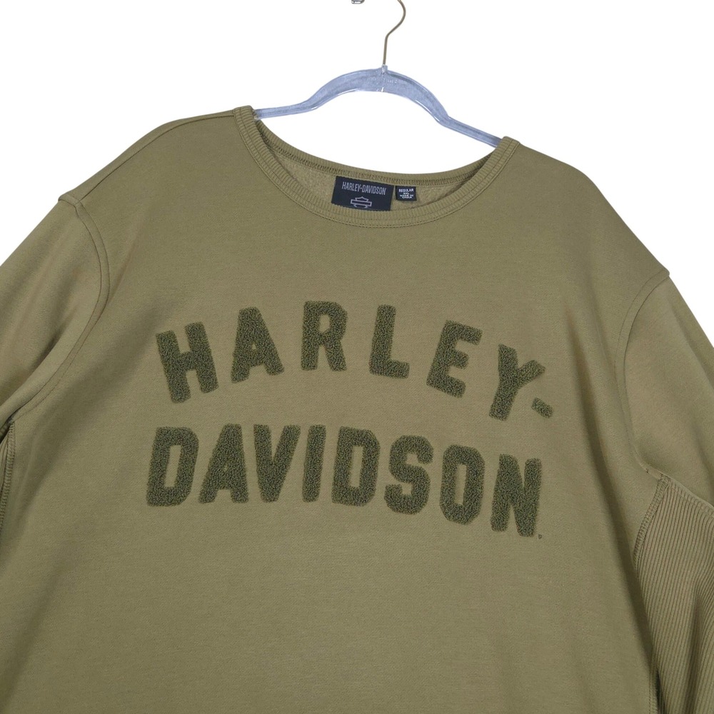 Harley-Davidson Men 3XL Crewneck Sweatshirt 3D Spell Out Green Y2k nostalgia